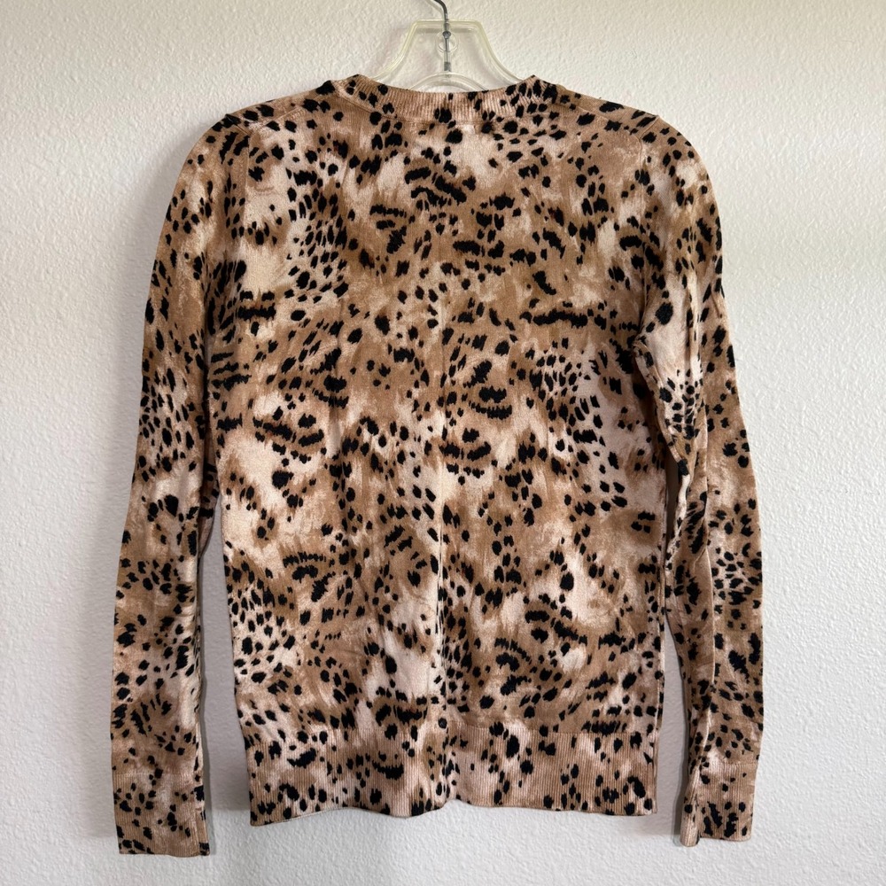 Banana Republic Sweater Women's XS Brown Knit Leopard Print Crew Neck Classic - Picture 5 of 7